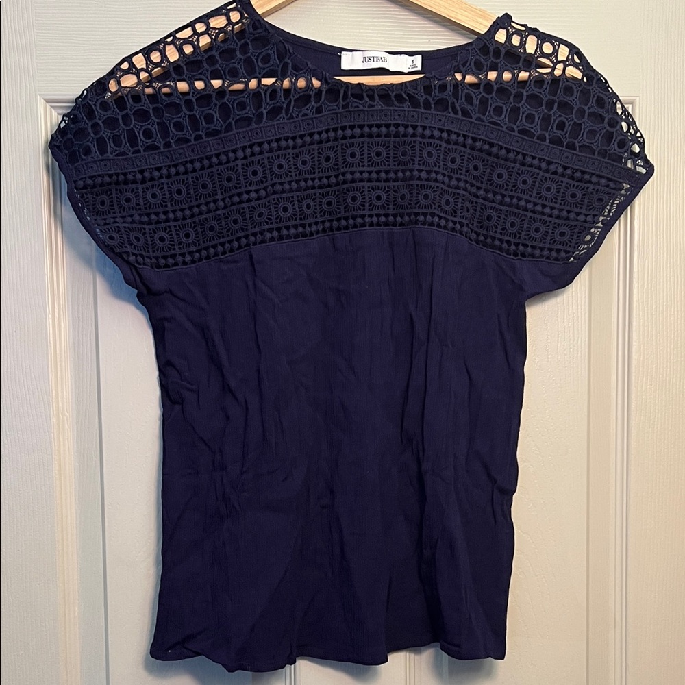 JustFab Navy Lace Drop Sleeve Women's Blouse